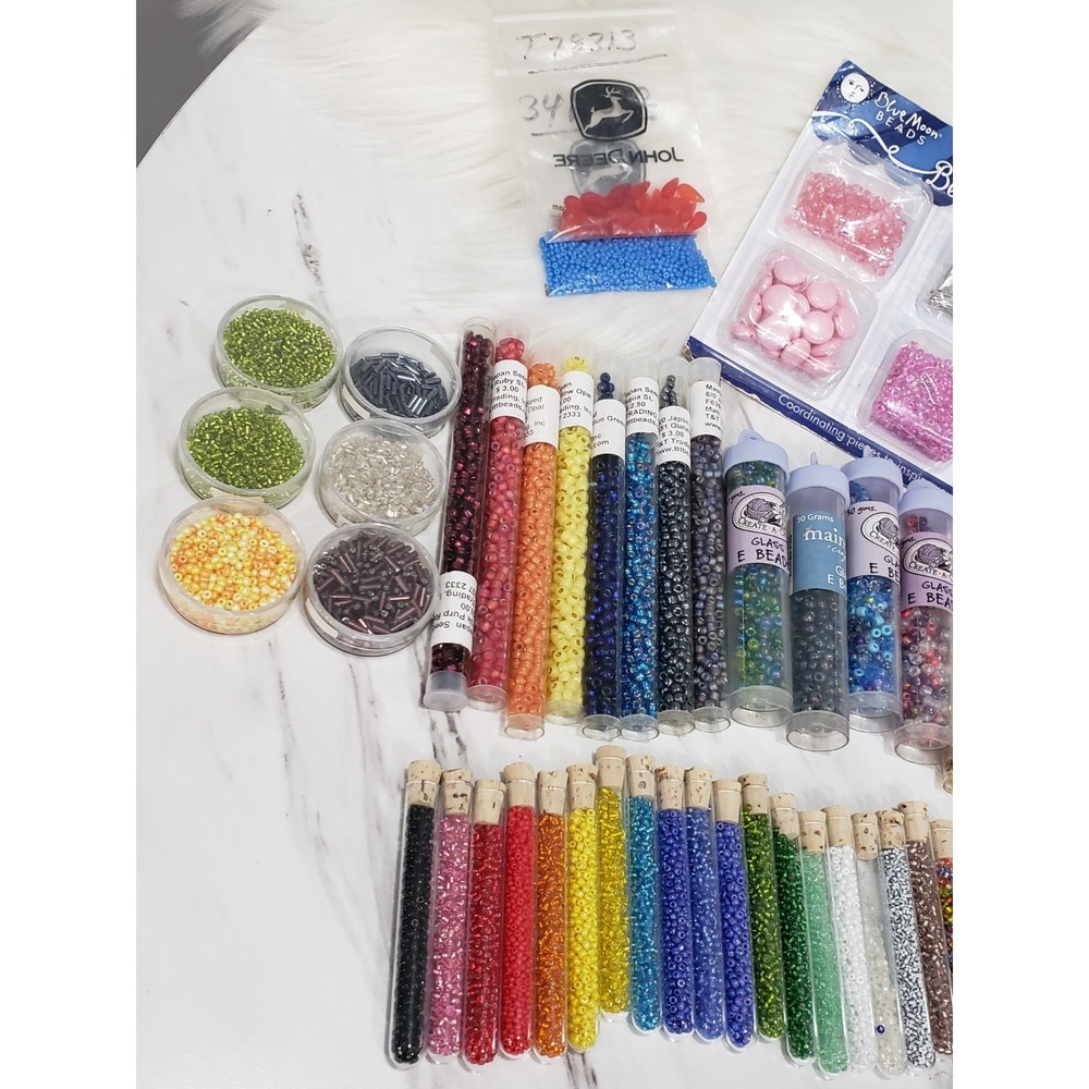 LARGE GLASS SEAD BEAD LOT Czech Japanese Blue Moon Craft Wire Jewelry cord - Picture 15 of 16